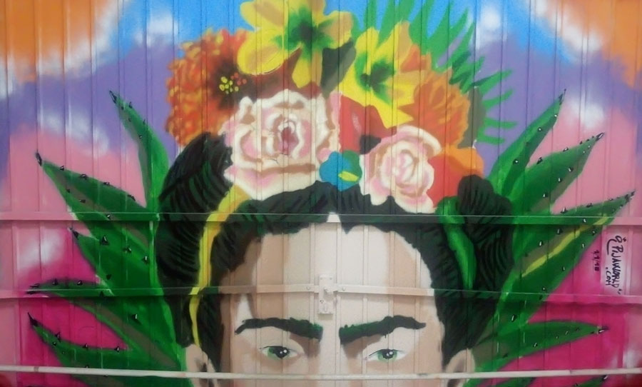 Decoración puerta de cochera Frida Kahlo